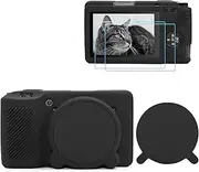 TYUANDOUER GR IIIx GR III Case & LCD Screen Protector Accessories Kit, Soft Silicone Case for Ricoh GRIII GRIIIX Camera, Protective Body Cover for GRIIIx GRIII with Lens Cap - Black