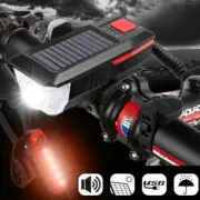 Solar Front&Rear Lamp USB Rechargeable Bike bicycle LED Torch Lights Waterproof