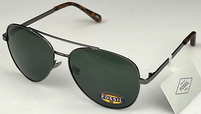 FOSSIL FM151 Men's 61mm Gunmetal Frame Green Lens Aviator Sunglasses NEW