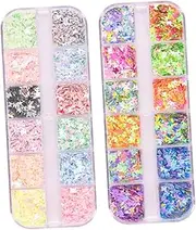 NOLITOY Nail Glitter Art Craft Kit 2 Boxes Nail Art Glitter Sequins Rhinestone Glue Manicure Decor