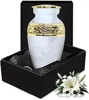 White Keepsake Urn - Small Urn for Human Ashes - Memorial Urns for Ashes with Black Box - Honour Your Loved One with White Mini Cremation Urn - White Urn for Men & Women