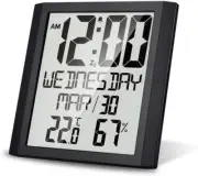 Lancoon Digital Wall Clock,Large Screen Indoor Temperature & Humidity Digital...