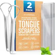 Tongue Scraper (2-Pack), Cure Bad Breath (Medical Grade), Stainless Steel Tongue