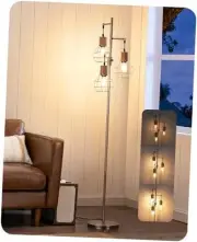 Dimmable Rustic Floor Lamp, Farmhouse Standing Lamp with 3 LED Edison Bulbs,