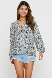 Print Peplum Shirts Long Sleeve - Size XS, Women's Cami