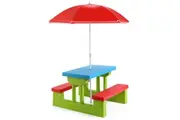 Costway Picnic Table Set Outdoor Party Bench w/Removable Umbrella Activity Play Table Indoor