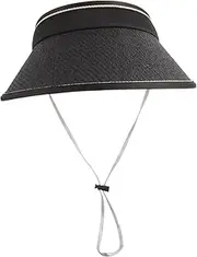 [Beavorty] Outdoor Folding Woven Beach Hat for Ladies Wide Brim Sun Protection Cap Stylish UV Blocking Visor for Beach Pool Hiking and Outdoor Activities Black
