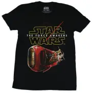Star Wars Force Awakens Adult New T-Shirt - Rey Rides Speeder Under Logo Pic