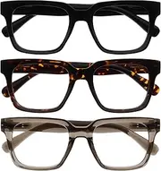 OPULIZE Era Blue Light Glasses, Black/Brown Tortoiseshell/Transparent Grey - Clear Lens - 3 Pack, 1mm