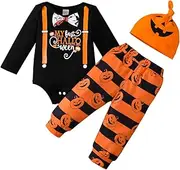 [YouCut] 3Pcs Infant Baby Boys Clothes My First Halloween Long Sleeve Outfit with Headband and Pumpkin Long Pants Set