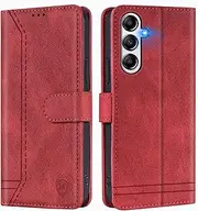 [GoodcAcy] Compatible with Samsung Galaxy A14 4G/5G 6.6 Inch Mobile Phone Case Leather Folding Protective Case Wallet Cover Flip Case for Samsung Galaxy A14 4G/5G 6.6 Inch Flip Case Red