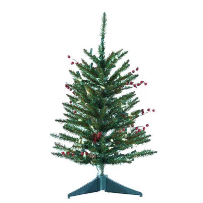 Miniature Pre-Lit Red Berries and Pinecone Christmas Tree 24 Inch TR2331 New