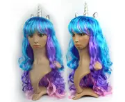 Unicorn Color Wig Colorful Wave Pony Wig Horsetail Horsetail Party Dress Up Props Silver Horn Gold Horn