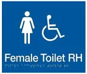 Female Accessible Toilet Right Hand Sign FDTRH-BLUE (Braille) | Braille Signs