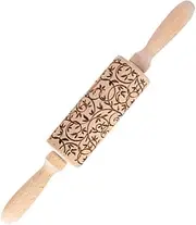 Embossed Wooden Rolling Pin for Baking, Deeply Carved Embossed Rolling Pin, Spring Pattern 8 Pattern Designs, for Baking Embossed Biscuits (Size : C)