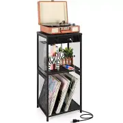 Mobile Vinyl Record Player Table Album Turntable Stand Storage Shelf w/USB Ports