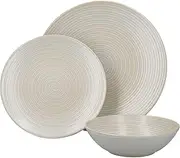 [Mikasa] Swirl 12 Piece Dinner Set with Embossed Swirl Finish, Portuguese Stoneware, Off White Dinnerware Service for 4