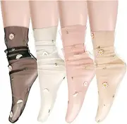 [Benefeet Sox] Loose Lace Ankle Socks Lace Women Tulle Socks Dress Socks Sexy See Through Socks Transparent Pretty Socks