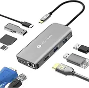 USB C Docking Station Dual Monitor HDMI VGA Ethernet 1000Mbps, 100W PD Charging, 3 USB3.0, SD/TF Slots, 9 in 1 USB C Hub Thunderbolt 3 Laptop Dock for MacBook Pro Air iPad Pro Dell XPS Chromebook