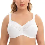 [CASOLACE] Women's Full Coverage Floral Lace Underwire No Padding Minimiser Bra, White, 100I