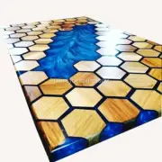 Blue Epoxy Resin Center Sofa Dining Table, Resin Dining Table, Housewarming Deco