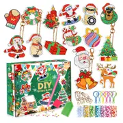 Catzon 15 Pcs Diamond Painting Christmas Key Chains Kit for Kids Ages 6-12