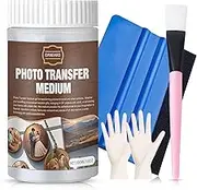 300g Photo Transfer Liquid, Gel Medium for Photo Transfer Gloss Gel Medium Liquido Foto Transfer with Brush, Scraper, Latex Gloves, Image Transfers for Wood and Hard Surfaces DIY Crafts,