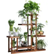Rustic 6 Tier Wooden Step Plant Stand Shelf Flower Shelving Unit Outdoor Indoor