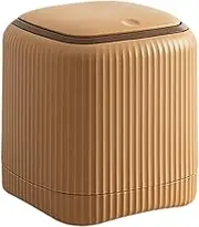 yuksok Garbage Bin Countertop Wastebasket Push Button Multipurpose 13.5x13.5x14.5cm Small Recycle Bin for Bedside Tables Lightweight, Brown