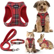 Small Pet Harness Collar and Leash Set, No Pull, Soft Mesh, Red, Extra Small Dog