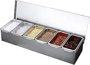Stainless Steel Condiment Containers,Stainless Steel Condiment Dispenser | With Lid 6-Grid Airtight Divider Reusable Easy-Access Jar Compartment For Home