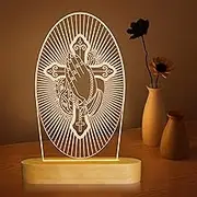 Jesus Night Light,Anywin Religious Cross Illuison Lamp with Warm Light Color & Wood Base & USB Power Church Lantern for Room Decor,Birthday Christian Retirement Gifts for Women Friends