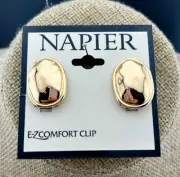 NWT Napier Hammered Gold-Tone Oval Clip-On Earrings