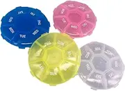 4 Pack Round Weekly Pill Box, TPU Rubberized Pill Box, Travel Pill Container 7 Day 1 Times, with 7 Pill Organiser, Great for Daily Vitamins & Supplements, Cute Pill Case with Large Letters and Braille
