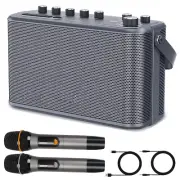 Battery-Powered Karaoke Machine w/ 2 Wireless Microphones Portable Bluetooth Spe