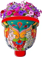 COBAZUL Mexican Pottery Planters - Wall Talavera Planter - Mexican Yard Pottery - Talavera Pots for Plants Indoor & Outdoor - 8.6" W x 8" H (Red-Large)