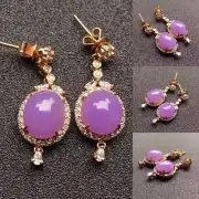 Vintage Simulated Purple Chalcedony 6Ct Oval Cut Dangle Earring Silver 925