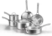 "10-Piece Tri-Ply Stainless Steel Cookware Set, PFOA-Free, Induction-Compatible,