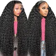 IJFMMEL High Quality Deep Wave Human Hair Wigs:100% Remy Human Hair 12A Human Hair Wigs with Transparent Lace Front.Super Soft