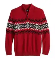 Boys Sweater Urban Pipeline Red Christmas Argyle Long Sleeve Zip Neck Sweater- L