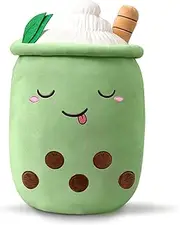13.8inch Boba Plush Pearl Milk Tea Cup Plushie Pillow Cute Cartoon Bubble Stuffed Toy with Suction Tubes for Girls Kids(Green)
