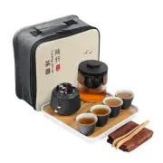Chinese Black Kungfu Tea Set Japanese Portable Tea Set with Tray Ceramic Trav...