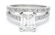 EMERALD CUT DESIGNER INSPIRED DIAMOND ENGAGEMENT RING & BAND WEDDING SET E15