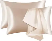 Satin Pillow Cases 2 Pack, GVTECH Pillowcase for Hair and Skin Luxury Soft Breathable Standard Size with Envelope Closure, 50 x 75 cm (Champagne)