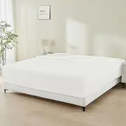 [GOKOTTA] Fitted Sheet Only - 16 Inch Pocket Bamboo Rayon Fitted Sheet, Super Soft and Cooling Bottom Sheet with 4 Elastic Corner Straps(Cream White, King Size)