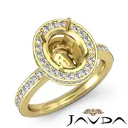 Oval Shape Semi Mount Pave Set Diamond Anniversary Ring 18k Yellow Gold 0.82Ctw