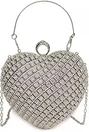 [Sweetovo] Rhinestones Heart Shape Clutch Purses for Women Sparkly Evening Bags for Prom Cocktail Party Wedding Purse (Silver)