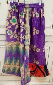 Kantha Pants Wide Leg Plus Size 1x/2x/3x Handmade Pockets Elastic Waist Purple Y