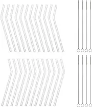 Reusable Clear Silicone Straws for Toddlers & Kids - 24 pcs Flexible Short Drink 6.7" Straws for 6-12 oz Yeti/Rtic/Ozark Tumblers & 8 Cleaning Brushes - BPA free, no Rubber Tast