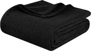 Superior 100% Cotton Thermal Blanket, Soft and Breathable Cotton for All Seasons, Bed Blanket and Oversized Throw Blanket with Luxurious Diamond Weave - King Size, Black